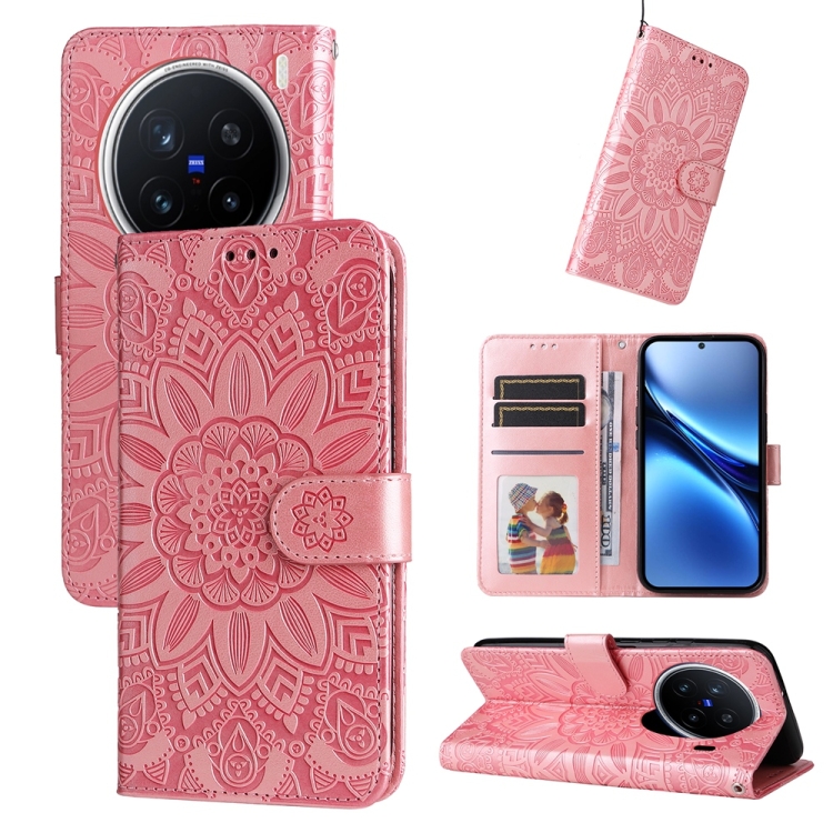 Peňaženkové puzdro Embossing Pattern Slnečnica ružové – Vivo X200 Pro | Kryty na mobil Kryty na mobil | Peňaženkové puzdro Embossing Pattern Slnečnica ružové – Vivo X200 Pro | Kryty na mobil