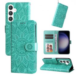 Kryty na mobil | Peňaženkové puzdro Embossing Pattern Slnečnica zelené – Samsung Galaxy S25 | Kryty na mobil
