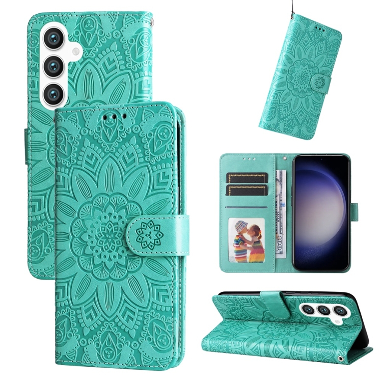 Peňaženkové puzdro Embossing Pattern Slnečnica zelené – Samsung Galaxy S25+ (S25 Plus) | Kryty na mobil Kryty na mobil | Peňaženkové puzdro Embossing Pattern Slnečnica zelené – Samsung Galaxy S25+ (S25 Plus) | Kryty na mobil