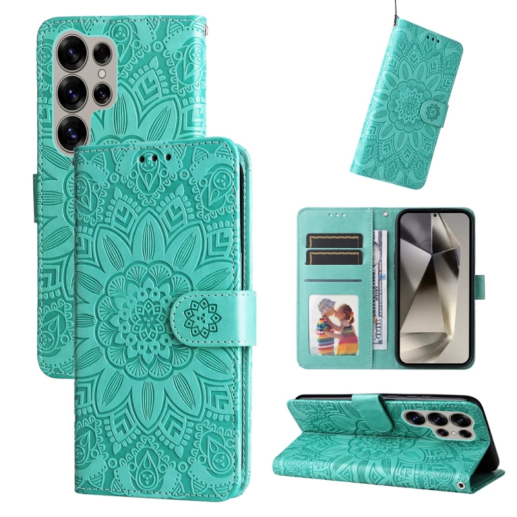 Peňaženkové puzdro Embossing Pattern Slnečnica zelené – Samsung Galaxy S25 Ultra | Kryty na mobil Kryty na mobil | Peňaženkové puzdro Embossing Pattern Slnečnica zelené – Samsung Galaxy S25 Ultra | Kryty na mobil