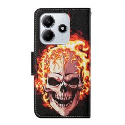 Kryty na mobil | Knižkové puzdro Trendy Cross case Lebka v ohni – Xiaomi Redmi Note 14 5G | Kryty na mobil