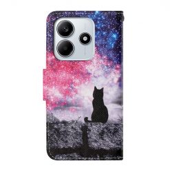 Kryty na mobil | Knižkové puzdro Trendy Cross case Mačka a vesmír – Xiaomi Redmi Note 14 5G | Kryty na mobil