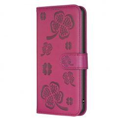 Peňaženkové puzdro Embossing Pattern case Štvorlístky bordové – Xiaomi Redmi Note 14 (4G)