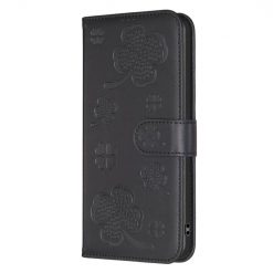 Kryty na mobil | Peňaženkové puzdro Embossing Pattern case Štvorlístky čierne – Xiaomi Redmi Note 14 (4G) | Kryty na mobil