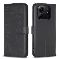 Kryty na mobil | Peňaženkové puzdro Embossing Pattern case Štvorlístky čierne – Xiaomi Redmi Note 14 (4G) | Kryty na mobil