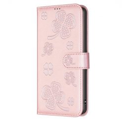 Kryty na mobil | Peňaženkové puzdro Embossing Pattern case Štvorlístky ružové – Xiaomi Redmi Note 14 (4G) | Kryty na mobil