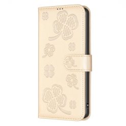 Peňaženkové puzdro Embossing Pattern case Štvorlístky zlaté – Xiaomi Redmi Note 14 (4G)