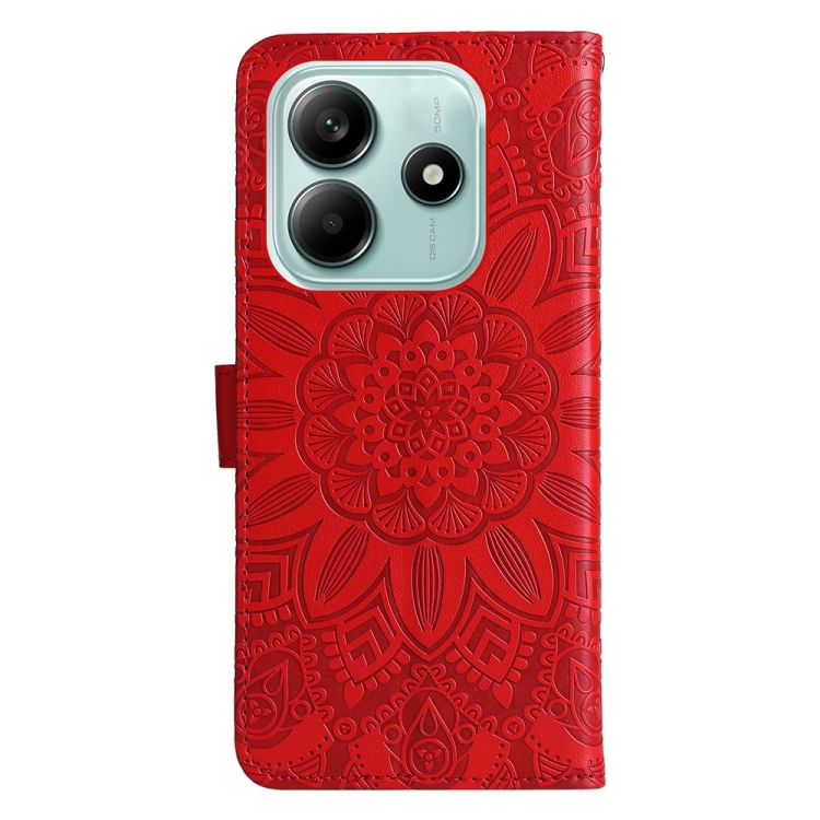 Peňaženkové puzdro Embossing Pattern Slnečnica červené – Xiaomi Redmi Note 14 5G | Kryty na mobil Kryty na mobil | Peňaženkové puzdro Embossing Pattern Slnečnica červené – Xiaomi Redmi Note 14 5G | Kryty na mobil