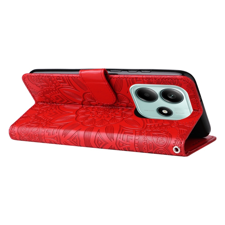 Peňaženkové puzdro Embossing Pattern Slnečnica červené – Xiaomi Redmi Note 14 5G | Kryty na mobil Kryty na mobil | Peňaženkové puzdro Embossing Pattern Slnečnica červené – Xiaomi Redmi Note 14 5G | Kryty na mobil