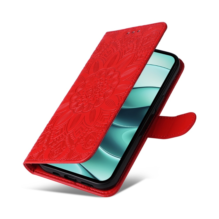 Peňaženkové puzdro Embossing Pattern Slnečnica červené – Xiaomi Redmi Note 14 5G | Kryty na mobil Kryty na mobil | Peňaženkové puzdro Embossing Pattern Slnečnica červené – Xiaomi Redmi Note 14 5G | Kryty na mobil