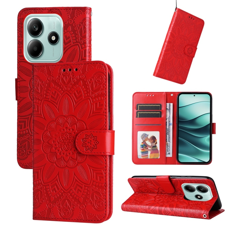Peňaženkové puzdro Embossing Pattern Slnečnica červené – Xiaomi Redmi Note 14 5G | Kryty na mobil Kryty na mobil | Peňaženkové puzdro Embossing Pattern Slnečnica červené – Xiaomi Redmi Note 14 5G | Kryty na mobil