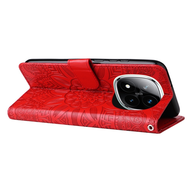 Peňaženkové puzdro Embossing Pattern Slnečnica červené – Xiaomi Redmi Note 14 Pro 5G | Kryty na mobil Kryty na mobil | Peňaženkové puzdro Embossing Pattern Slnečnica červené – Xiaomi Redmi Note 14 Pro 5G | Kryty na mobil