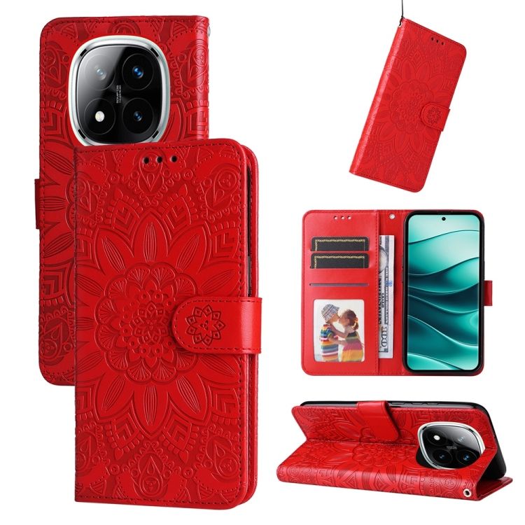 Peňaženkové puzdro Embossing Pattern Slnečnica červené – Xiaomi Redmi Note 14 Pro 5G | Kryty na mobil Kryty na mobil | Peňaženkové puzdro Embossing Pattern Slnečnica červené – Xiaomi Redmi Note 14 Pro 5G | Kryty na mobil