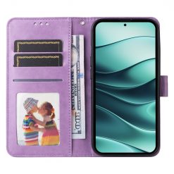 Kryty na mobil | Peňaženkové puzdro Embossing Pattern Slnečnica fialové – Xiaomi Redmi Note 14 5G | Kryty na mobil
