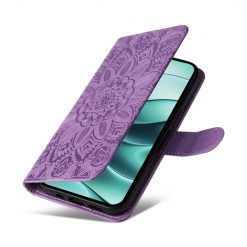 Kryty na mobil | Peňaženkové puzdro Embossing Pattern Slnečnica fialové – Xiaomi Redmi Note 14 5G | Kryty na mobil