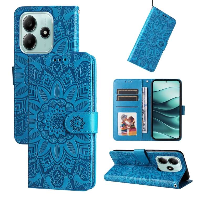 Peňaženkové puzdro Embossing Pattern Slnečnica modré – Xiaomi Redmi Note 14 5G | Kryty na mobil Kryty na mobil | Peňaženkové puzdro Embossing Pattern Slnečnica modré – Xiaomi Redmi Note 14 5G | Kryty na mobil