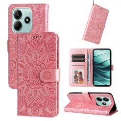 Kryty na mobil | Peňaženkové puzdro Embossing Pattern Slnečnica ružové – Xiaomi Redmi Note 14 5G | Kryty na mobil