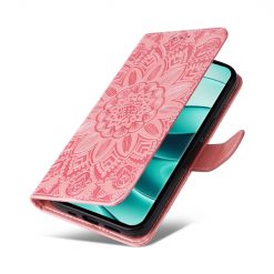 Kryty na mobil | Peňaženkové puzdro Embossing Pattern Slnečnica ružové – Xiaomi Redmi Note 14 Pro 5G | Kryty na mobil