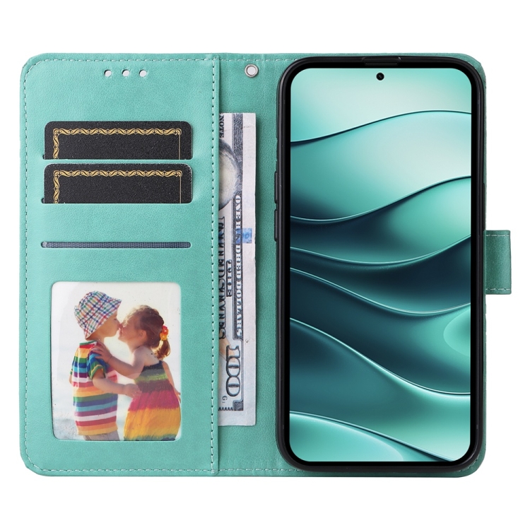 Peňaženkové puzdro Embossing Pattern Slnečnica zelené – Xiaomi Redmi Note 14 5G | Kryty na mobil Kryty na mobil | Peňaženkové puzdro Embossing Pattern Slnečnica zelené – Xiaomi Redmi Note 14 5G | Kryty na mobil