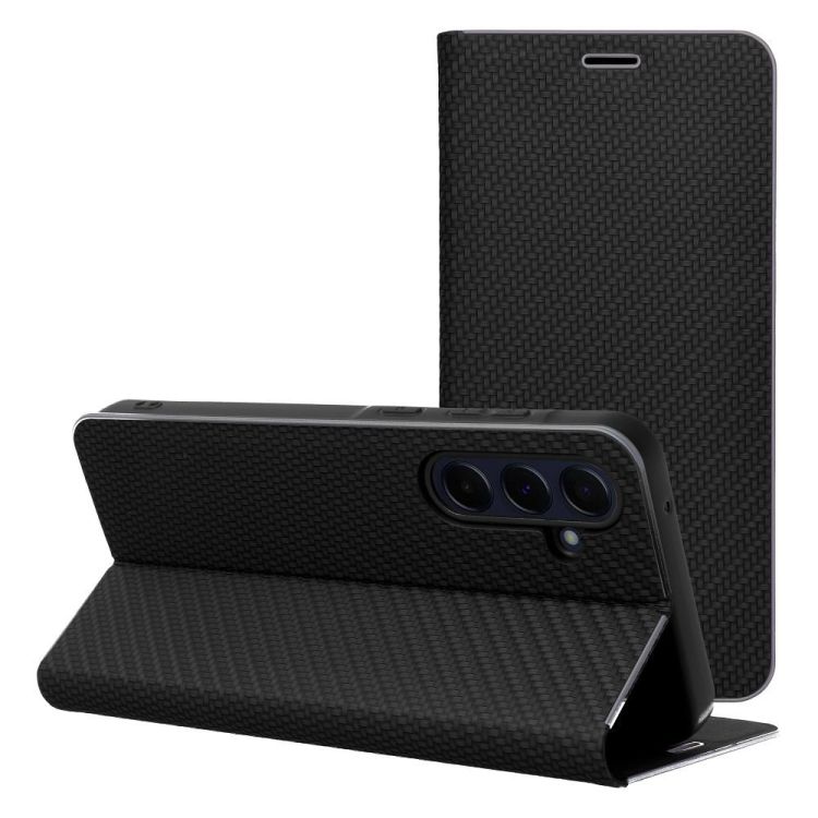 Knižkové puzdro Luna Carbon čierne – Samsung Galaxy A36 | Kryty na mobil Kryty na mobil | Knižkové puzdro Luna Carbon čierne – Samsung Galaxy A36 | Kryty na mobil