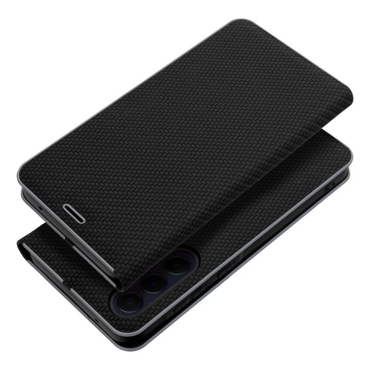 Knižkové puzdro Luna Carbon čierne – Samsung Galaxy A36 | Kryty na mobil Kryty na mobil | Knižkové puzdro Luna Carbon čierne – Samsung Galaxy A36 | Kryty na mobil