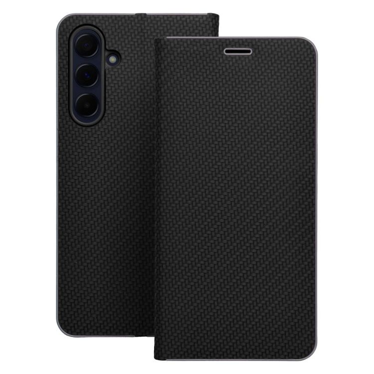 Knižkové puzdro Luna Carbon čierne – Samsung Galaxy A36 | Kryty na mobil Kryty na mobil | Knižkové puzdro Luna Carbon čierne – Samsung Galaxy A36 | Kryty na mobil