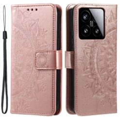 Peňaženkové puzdro Embossing Pattern Flowery Mandala bledoružové – Xiaomi 15