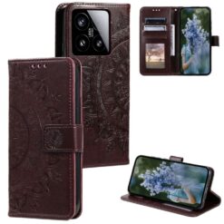 Kryty na mobil | Peňaženkové puzdro Embossing Pattern Flowery Mandala hnedé – Xiaomi 15 | Kryty na mobil