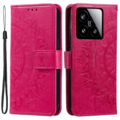 Peňaženkové puzdro Embossing Pattern Flowery Mandala tmavoružové – Xiaomi 15