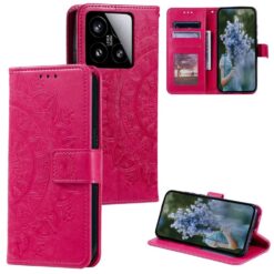 Kryty na mobil | Peňaženkové puzdro Embossing Pattern Flowery Mandala tmavoružové – Xiaomi 15 | Kryty na mobil