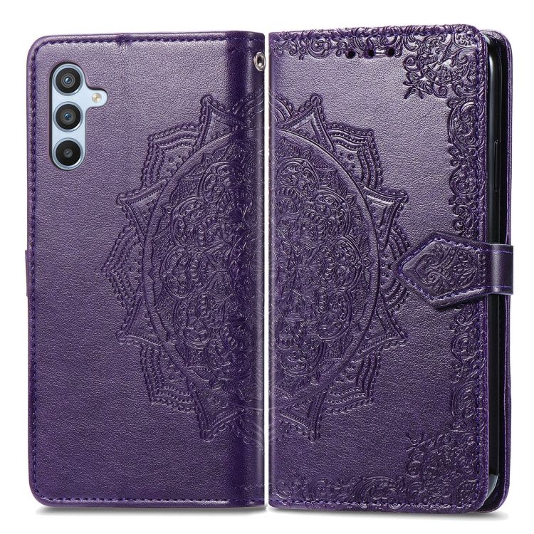 Peňaženkové puzdro Embossing Pattern Mandala Flower fialové – Samsung Galaxy A56 | Kryty na mobil Kryty na mobil | Peňaženkové puzdro Embossing Pattern Mandala Flower fialové – Samsung Galaxy A56 | Kryty na mobil