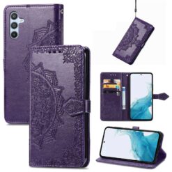 Peňaženkové puzdro Embossing Pattern Mandala Flower fialové – Samsung Galaxy A56 | Kryty na mobil Kryty na mobil | Peňaženkové puzdro Embossing Pattern Mandala Flower fialové – Samsung Galaxy A56 | Kryty na mobil