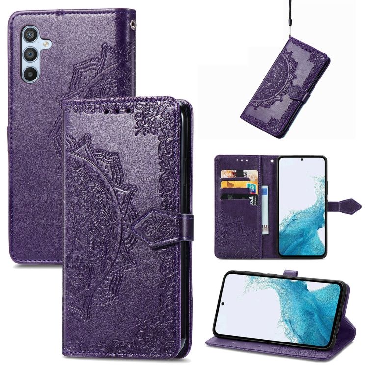 Peňaženkové puzdro Embossing Pattern Mandala Flower fialové – Samsung Galaxy A56 | Kryty na mobil Kryty na mobil | Peňaženkové puzdro Embossing Pattern Mandala Flower fialové – Samsung Galaxy A56 | Kryty na mobil