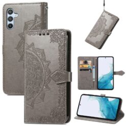 Kryty na mobil | Peňaženkové puzdro Embossing Pattern Mandala Flower sivé – Samsung Galaxy A36 | Kryty na mobil