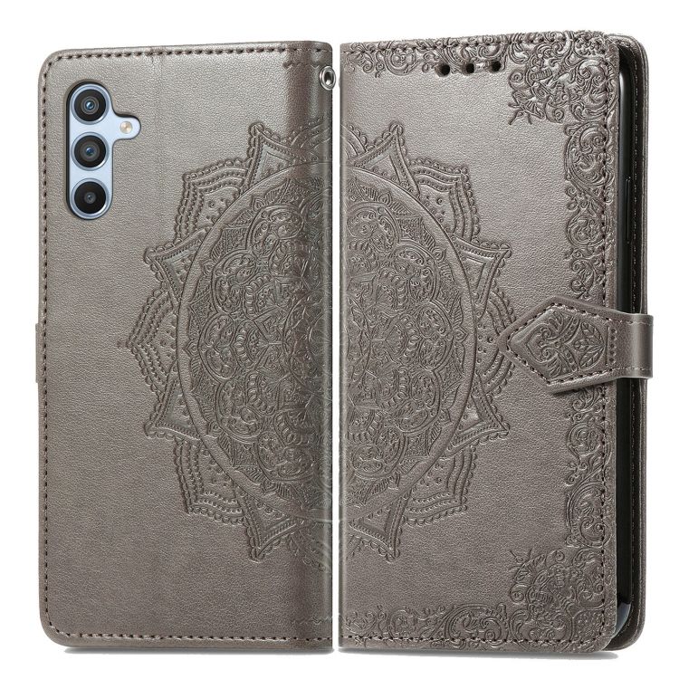 Peňaženkové puzdro Embossing Pattern Mandala Flower sivé – Samsung Galaxy A56 | Kryty na mobil Kryty na mobil | Peňaženkové puzdro Embossing Pattern Mandala Flower sivé – Samsung Galaxy A56 | Kryty na mobil