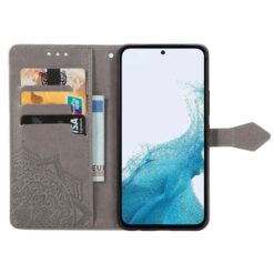 Peňaženkové puzdro Embossing Pattern Mandala Flower sivé – Samsung Galaxy A56 | Kryty na mobil Kryty na mobil | Peňaženkové puzdro Embossing Pattern Mandala Flower sivé – Samsung Galaxy A56 | Kryty na mobil
