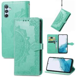 Peňaženkové puzdro Embossing Pattern Mandala Flower zelené – Samsung Galaxy A36 | Kryty na mobil Kryty na mobil | Peňaženkové puzdro Embossing Pattern Mandala Flower zelené – Samsung Galaxy A36 | Kryty na mobil