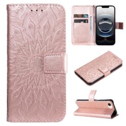 Kryty na mobil | Peňaženkové puzdro Embossing Pattern Slnečnica bledoružové – Apple iPhone 16e / 17e | Kryty na mobil