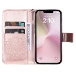 Kryty na mobil | Peňaženkové puzdro Embossing Pattern Slnečnica bledoružové – Apple iPhone 16e / 17e | Kryty na mobil