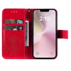 Kryty na mobil | Peňaženkové puzdro Embossing Pattern Slnečnica červené – Apple iPhone 16e / 17e | Kryty na mobil