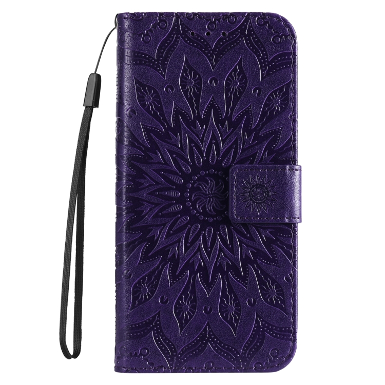 Peňaženkové puzdro Embossing Pattern Slnečnica fialové – Apple iPhone 16e / 17e | Kryty na mobil Kryty na mobil | Peňaženkové puzdro Embossing Pattern Slnečnica fialové – Apple iPhone 16e / 17e | Kryty na mobil