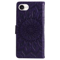 Peňaženkové puzdro Embossing Pattern Slnečnica fialové – Apple iPhone 16e / 17e | Kryty na mobil Kryty na mobil | Peňaženkové puzdro Embossing Pattern Slnečnica fialové – Apple iPhone 16e / 17e | Kryty na mobil