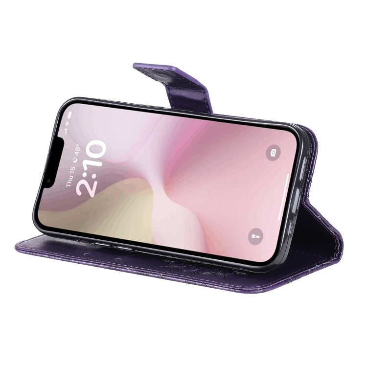 Peňaženkové puzdro Embossing Pattern Slnečnica fialové – Apple iPhone 16e / 17e | Kryty na mobil Kryty na mobil | Peňaženkové puzdro Embossing Pattern Slnečnica fialové – Apple iPhone 16e / 17e | Kryty na mobil