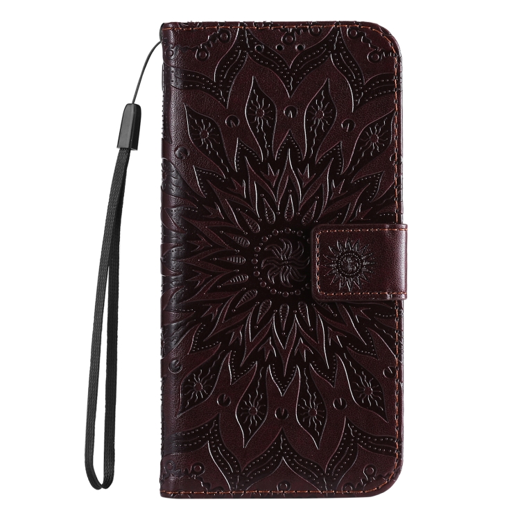 Peňaženkové puzdro Embossing Pattern Slnečnica hnedé – Apple iPhone 16e / 17e | Kryty na mobil Kryty na mobil | Peňaženkové puzdro Embossing Pattern Slnečnica hnedé – Apple iPhone 16e / 17e | Kryty na mobil