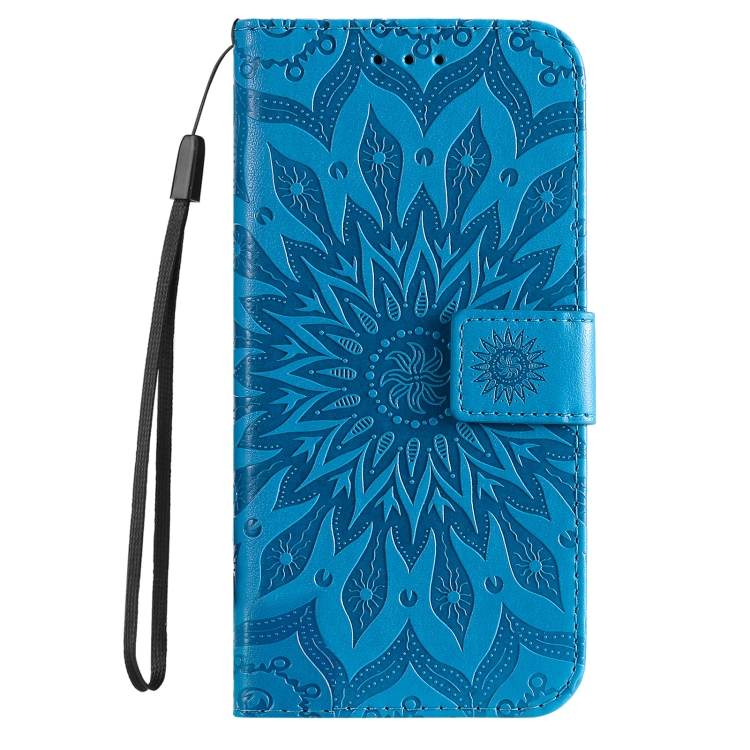 Peňaženkové puzdro Embossing Pattern Slnečnica modré – Apple iPhone 16e / 17e | Kryty na mobil Kryty na mobil | Peňaženkové puzdro Embossing Pattern Slnečnica modré – Apple iPhone 16e / 17e | Kryty na mobil