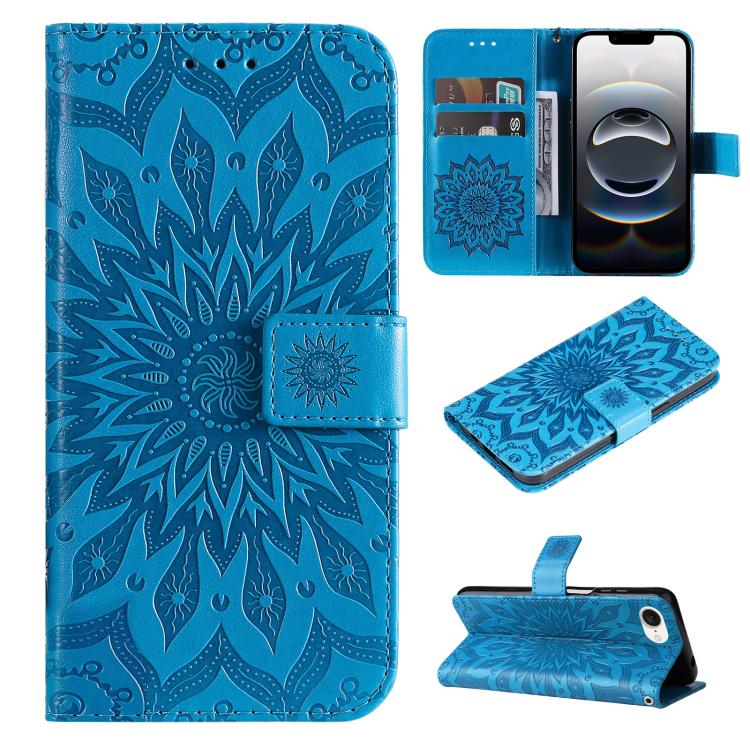 Peňaženkové puzdro Embossing Pattern Slnečnica modré – Apple iPhone 16e / 17e | Kryty na mobil Kryty na mobil | Peňaženkové puzdro Embossing Pattern Slnečnica modré – Apple iPhone 16e / 17e | Kryty na mobil