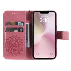 Peňaženkové puzdro Embossing Pattern Slnečnica ružové – Apple iPhone 16e / 17e | Kryty na mobil Kryty na mobil | Peňaženkové puzdro Embossing Pattern Slnečnica ružové – Apple iPhone 16e / 17e | Kryty na mobil