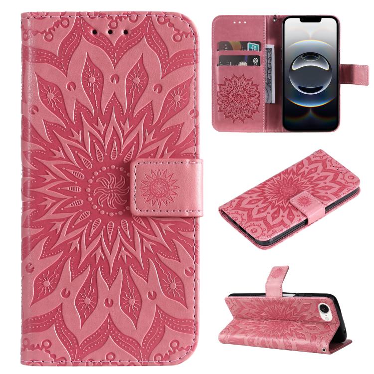 Peňaženkové puzdro Embossing Pattern Slnečnica ružové – Apple iPhone 16e / 17e | Kryty na mobil Kryty na mobil | Peňaženkové puzdro Embossing Pattern Slnečnica ružové – Apple iPhone 16e / 17e | Kryty na mobil