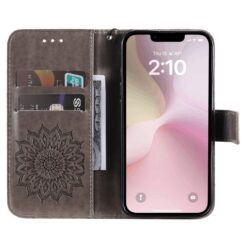 Kryty na mobil | Peňaženkové puzdro Embossing Pattern Slnečnica sivé – Apple iPhone 16e / 17e | Kryty na mobil