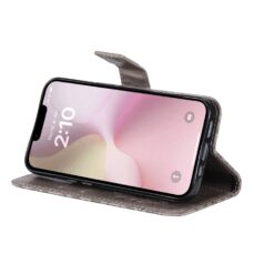 Kryty na mobil | Peňaženkové puzdro Embossing Pattern Slnečnica sivé – Apple iPhone 16e / 17e | Kryty na mobil